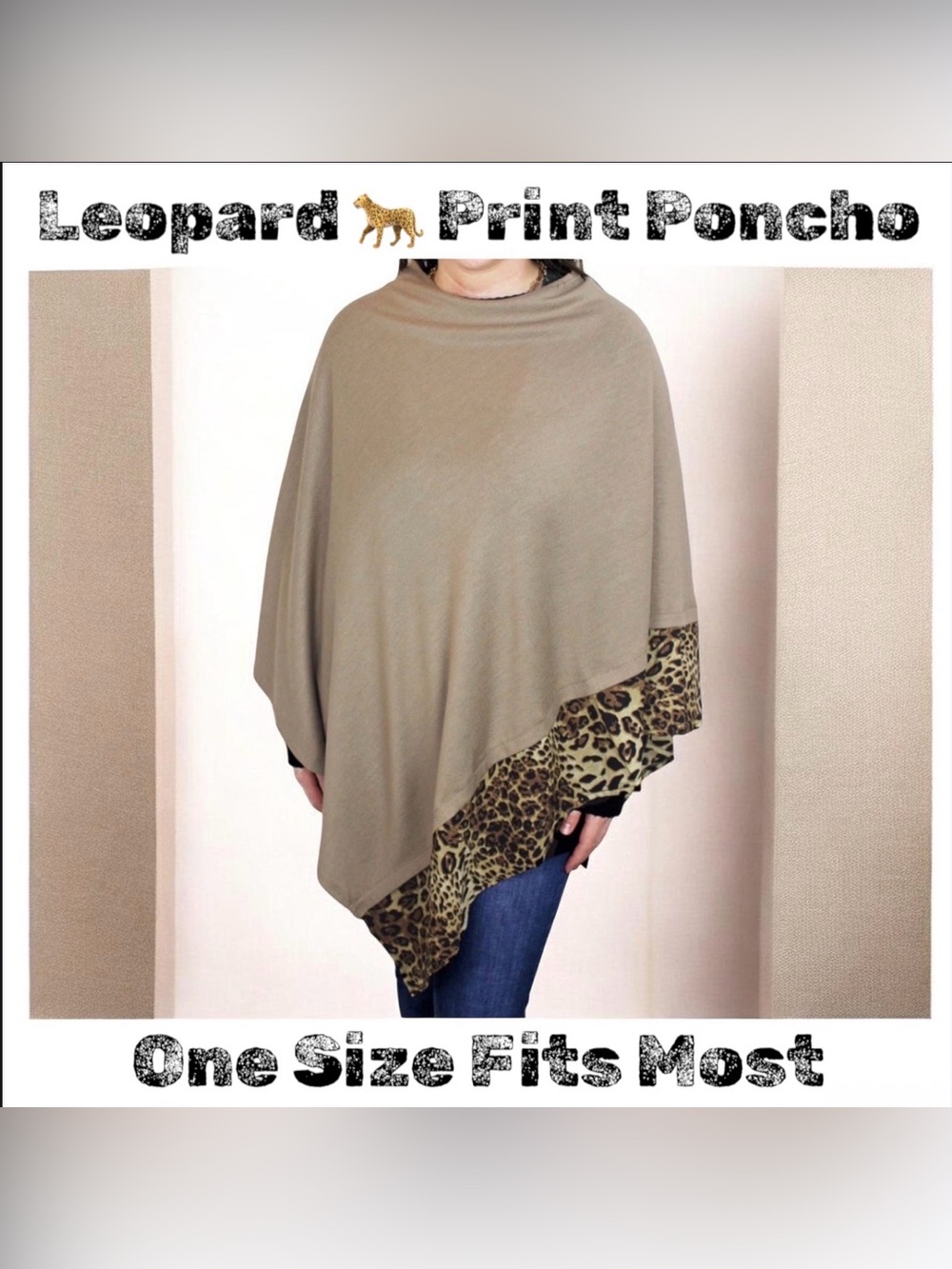 Leopard 🐆 Bay Poncho Taupe One Size Fits Most NWT